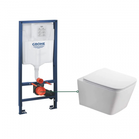 Seturi vas WC suspendat cu rezervor incastrat si clapeta - Set vas wc suspendat rimless cu capac soft close Safari si rezervor wc incastrat Grohe Rapid SL