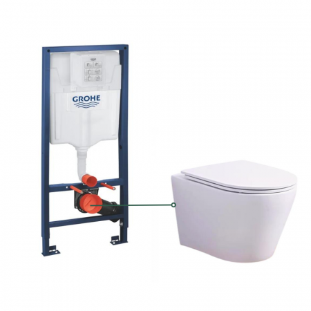 Seturi vas WC suspendat cu rezervor incastrat si clapeta - Set vas wc suspendat rimless cu capac soft close Oslo si rezervor wc incastrat Grohe Rapid SL