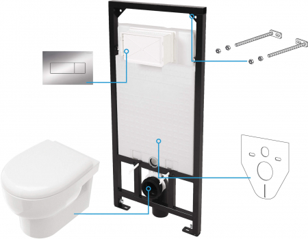 Vase WC - Set vas wc suspendat rimless alb cu rezervor incastrat si clapeta de actionare crom Deante, Avis