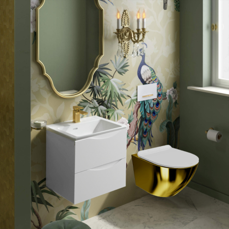 Set vas wc suspendat, rimless, auriu-alb, cu capca soft close si quick release inclus, Spectrum Trendi Slim [2]