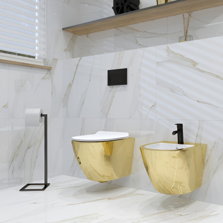 Set vas wc suspendat, rimless, auriu-alb, cu capca soft close si quick release inclus, Spectrum Trendi Slim [1]