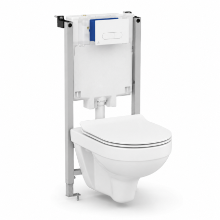Outlet - Set vas wc suspendat rimless, capac soft close, Cersanit Zip City Slim si rezervor incastrat PROSYS cu clapeta Oleas M1 alb lucios, Ideal Standard