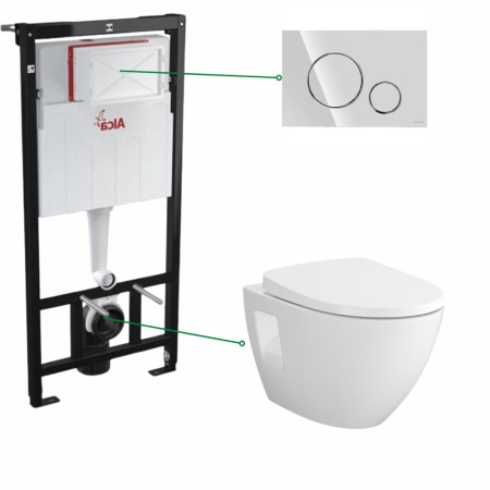 Set vas wc suspendat rimless Cersanit Moduo si rezervor incastrat Alcaplast cu clapeta crom lucios, Cersanit Opti B2 [0]