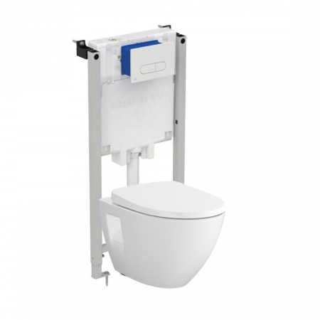 Seturi vas WC suspendat cu rezervor incastrat si clapeta - Set vas wc suspendat rimless Cersanit Moduo si rezervor incastrat PROSYS cu clapeta Oleas M1 alb lucios, Ideal Standard