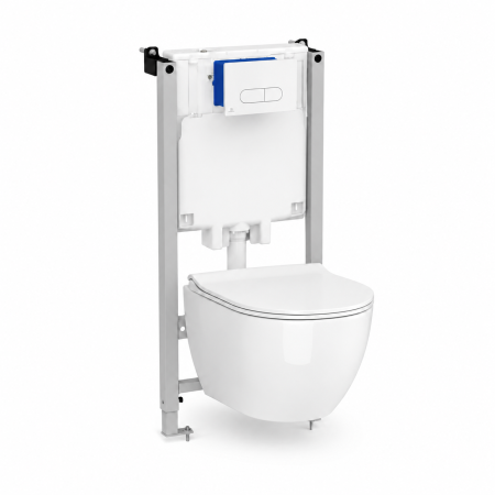 Outlet - Set vas WC suspendat Cersanit Urban Harmony CleanOn cu capac Soft Close, rezervor încastrat Ideal Standard ProSys și clapetă Oleas M1