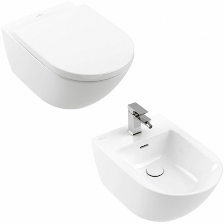 Seturi vase WC cu bideu - Set Vas Wc suspendat rimless cu capac capac soft close si quick release si bideu, Villeroy & Boch Subway 3.0