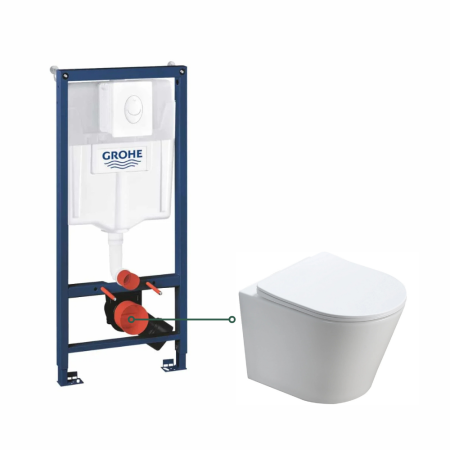 Set vas wc suspendat rimless cu capac quick release si soft close, alb, Fluminia Clementina si rezervor incastrat cu clapeta alba, Rapid SL,set fixare si actionare pneumatica Skate Air Grohe [0]