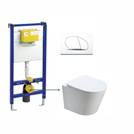 Set vas wc suspendat rimless cu capac quick release si soft close, alb, Fluminia Clementina si rezervor incastrat Liv Jog cu clapeta alba mata Selenite Duo [0]