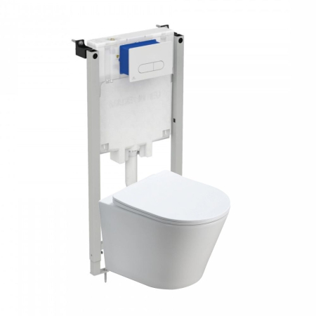 Produse pentru proiecte B2B - Set vas wc suspendat rimless cu capac quick release si soft close, Fluminia Clementina si ezervor incastrat Prosys cu set de fixare inclus si clapeta Oleas M1 alb lucios, Ideal Standard