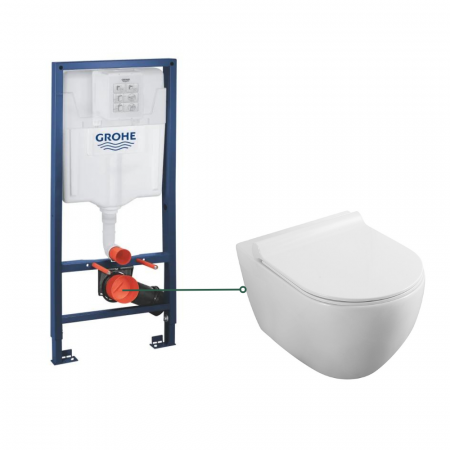Seturi vas WC suspendat cu rezervor incastrat si clapeta - Set vas wc suspendat rimless cu capac quick release si soft close, Minerva, Fluminia si rezervor wc incastrat Grohe Rapid SL