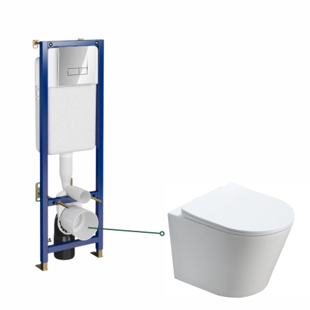 Black Friday - Set vas wc suspendat rimless cu capac quick release si soft close, rezervor incastrat, clapeta actionare dubla, crom lucios, Cersanit