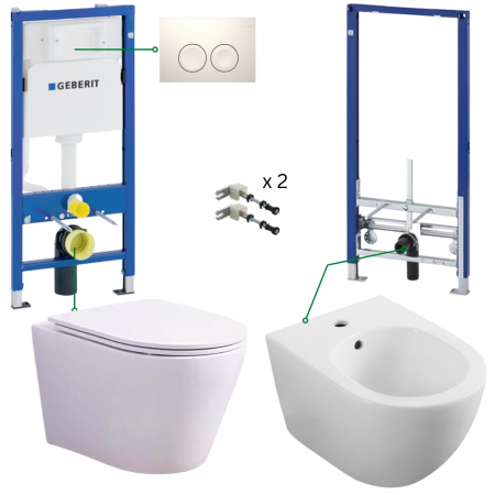Seturi vas WC suspendat cu rezervor incastrat si clapeta - Set vas wc suspendat cu capac si cu bideu, rezervor incastrat plus clapeta, Foglia Oslo