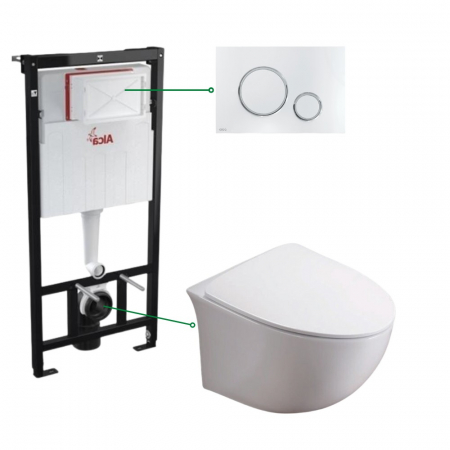 Provocarea mintii - ghicitori cu reduceri - Set vas wc suspendat rimless cu capac soft close Alice, rezervor incastrat si clapeta crom lucios Alcaplast