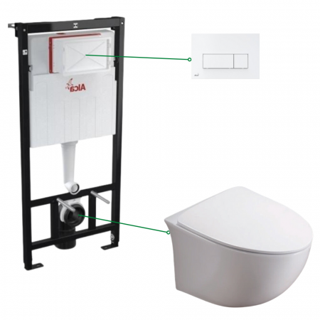 Provocarea mintii - ghicitori cu reduceri - Set vas wc suspendat rimless cu capac soft close Foglia Alice, rezervor incastrat si clapeta wc alb lucios, Alcaplast