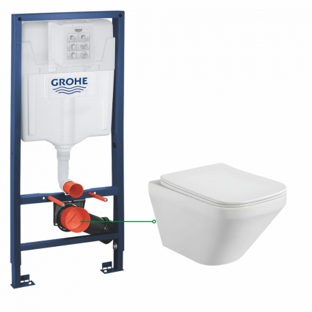 Seturi vas WC suspendat cu rezervor incastrat si clapeta - Set vas wc suspendat rimless cu capac soft close Bristol si rezervor wc incastrat Grohe Rapid SL