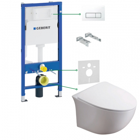 Baie - Set vas wc suspendat rimless cu capac soft close Foglia Alice, rezervor incastrat Geberit