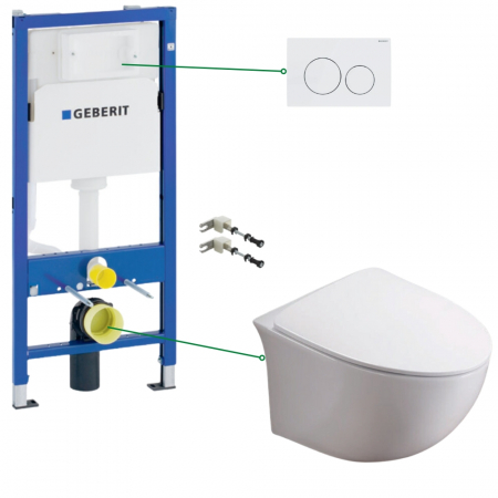 Set vas wc suspendat rimless cu capac soft close Foglia Alice, rezervor incastrat si clapeta alba Geberit [1]