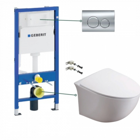 Provocarea mintii - ghicitori cu reduceri - Set vas wc suspendat rimless cu capac soft close Foglia Alice, rezervor incastrat si clapeta crom Geberit