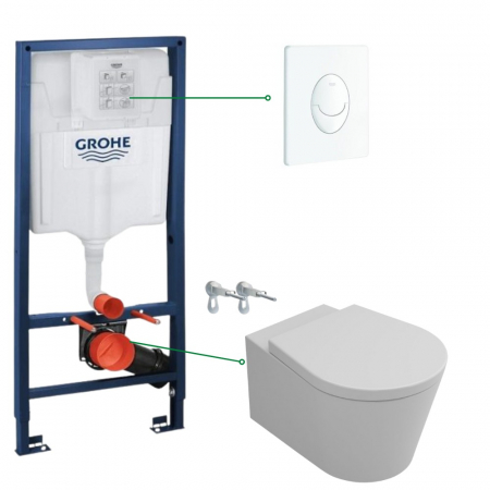 Set vas wc suspendat rimless cu capac soft close Gala Glam, rezervor incastrat si clapeta alba Skate Air Grohe [0]