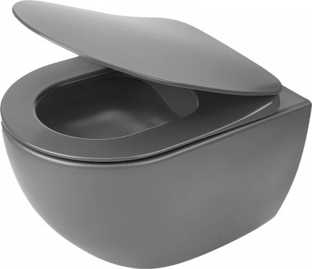 Vase WC - Set vas wc suspendat rimless cu capac soft close gri Deante Poenia
