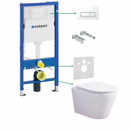 Seturi vas WC suspendat cu rezervor incastrat si clapeta - Set vas wc suspendat vortex cu capac soft close Oslo, rezervor incastrat, set fixare, izolare fonica si clapeta alba