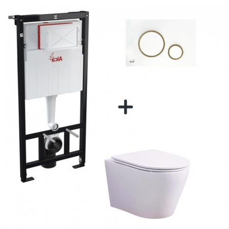 Seturi vas WC suspendat cu rezervor incastrat si clapeta - Set vas wc suspendat vortex cu capac soft close Oslo, rezervor incastrat si clapeta alba Alcaplast