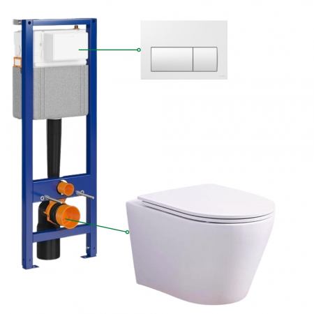 Seturi vas WC suspendat cu rezervor incastrat si clapeta - Set vas wc suspendat vortex cu capac soft close Oslo, rezervor incastrat si clapeta alba Cersanit Presto II