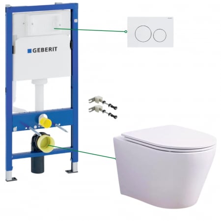 Seturi vas WC suspendat cu rezervor incastrat si clapeta - Set vas wc suspendat vortex cu capac soft close Oslo, rezervor incastrat si clapeta alba Geberit