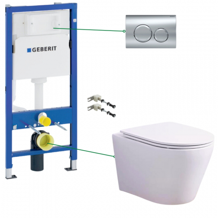 Seturi vas WC suspendat cu rezervor incastrat si clapeta - Set vas wc suspendat vortex cu capac soft close Oslo, rezervor incastrat si clapeta crom Geberit