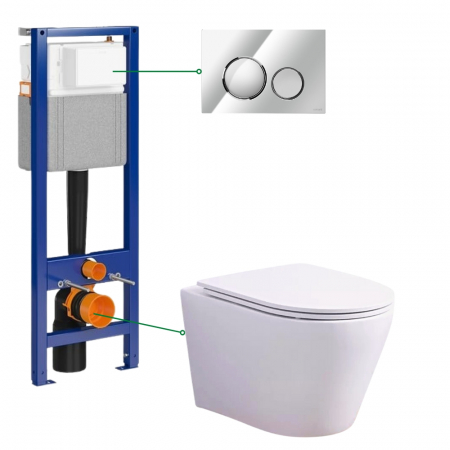 Set vas wc suspendat vortex cu capac soft close Oslo, rezervor incastrat si clapeta crom lucios Cersanit Luna [0]