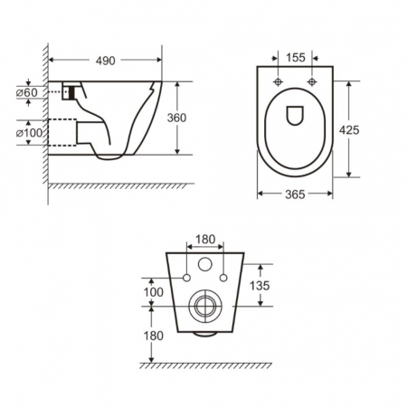 Set vas wc suspendat rimless cu capac soft close Oslo,  rezervor wc incastrat si clapeta crom lucios Cersanit Opti B2 [2]
