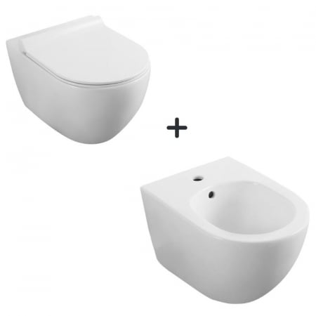 Seturi vase WC cu bideu - Set vas WC suspendat rimless, cu capac soft close si bideu, Minerva