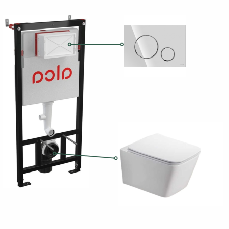 Seturi vas WC suspendat cu rezervor incastrat si clapeta - Set vas wc suspendat rimless cu capac soft close Safari, rezervor wc incastrat si clapeta crom lucios Cersanit Opti B2