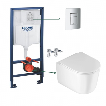 Seturi vas WC suspendat cu rezervor incastrat si clapeta - Set vas wc suspendat tornado cu capac soft close Deante Jasmin si set rezervor wc incastrat Grohe Rapid SL cu set fixare si clapeta crom Skate Cosmopolitan Grohe