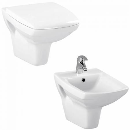 Baie completa - Set vas wc suspendat rimless cu capac soft close si bideu Cersanit Carina