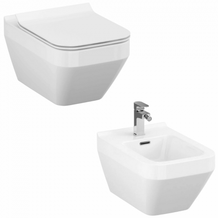 Seturi vase WC cu bideu - Set vas wc suspendat rimless cu capac soft close si bideu Cersanit Crea