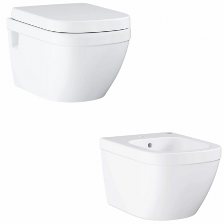 Seturi vase WC cu bideu - Set vas wc suspendat rimless cu capac soft close si bideu Grohe Euro Ceramic