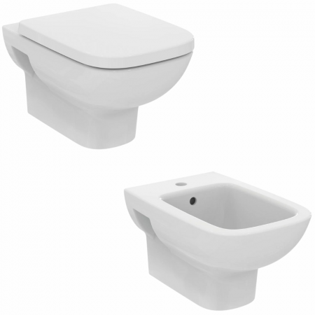 Perechea perfecta - Set vas wc suspendat rimless cu capac soft close si bideu Ideal Standard i.Life A