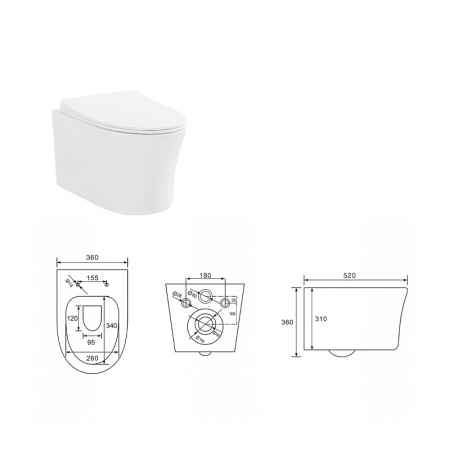 Set vas wc suspendat, rimless, cu capac soft close si quick release, alb, Fluminia, Isolda [2]