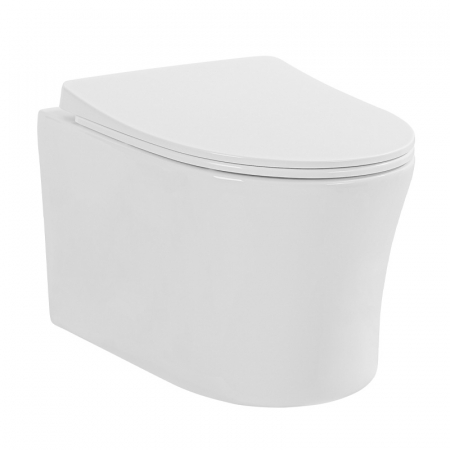 Baie - Set vas wc suspendat, rimless, cu capac soft close si quick release, alb, Fluminia, Isolda