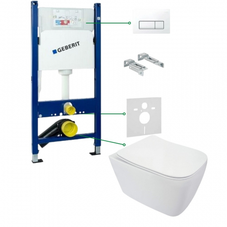 Seturi vas WC suspendat cu rezervor incastrat si clapeta - Set vas wc suspendat rimless cu capac soft close slim Deante Avis, rezervor incastrat Geberit