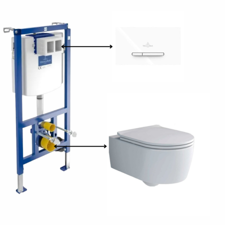 Set vas wc suspendat rimless cu capac soft close Soul cu rezervor incastrat si clapeta de actionare dubla, alba, ViConnect, Villeroy&Boch [0]