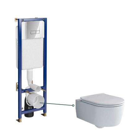 Baie - Set vas wc suspendat rimless cu capac soft close Villeroy & Boch, cu rezervor incastrat, clapeta actionare dubla, crom lucios Cersanit