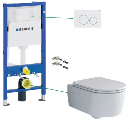 Seturi vas WC suspendat cu rezervor incastrat si clapeta - Set vas wc suspendat rimless cu capac soft close Villeroy & Boch, rezervor incastrat si clapeta alba Geberit