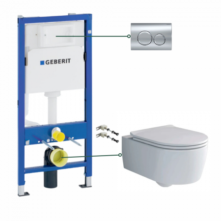 Seturi vas WC suspendat cu rezervor incastrat si clapeta - Set vas wc suspendat rimless cu capac soft close, Villeroy & Boch Soul, rezervor incastrat si clapeta Geberit
