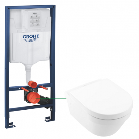 Seturi vas WC suspendat cu rezervor incastrat si clapeta - Set vas wc suspendat rimless cu capac Villeroy&Boch, Architectura plus rezervor incastrat Grohe Rapid SL