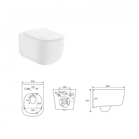 Set vas wc suspendat rimless, cu fixare ascunsă si capac soft close, quick release, alb, Fluminia, Orion [2]