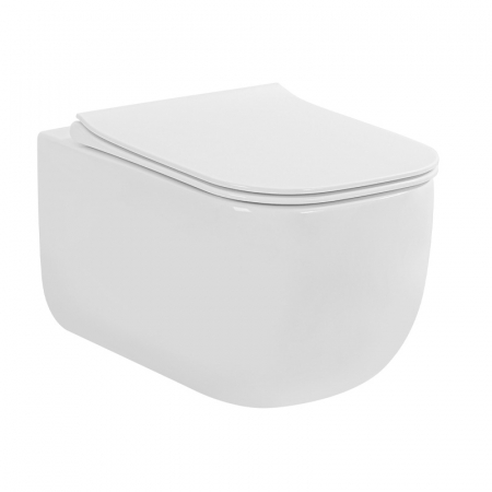 Baie - Set vas wc suspendat rimless, cu fixare ascunsă si capac soft close, quick release, alb, Fluminia, Orion