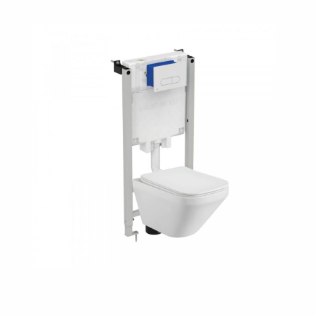 Set vas wc suspendat rimless, dreptunghiular, capac slim softclose, Foglia Bristol si  rezervor incastrat Prosys cu set de fixare inclus si clapeta Oleas M1 alb lucios, Ideal Standard [0]