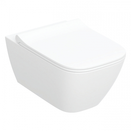 Vase WC - Set vas wc suspendat rimless dreptunghiular cu capac soft close alb, Geberit Smyle Square